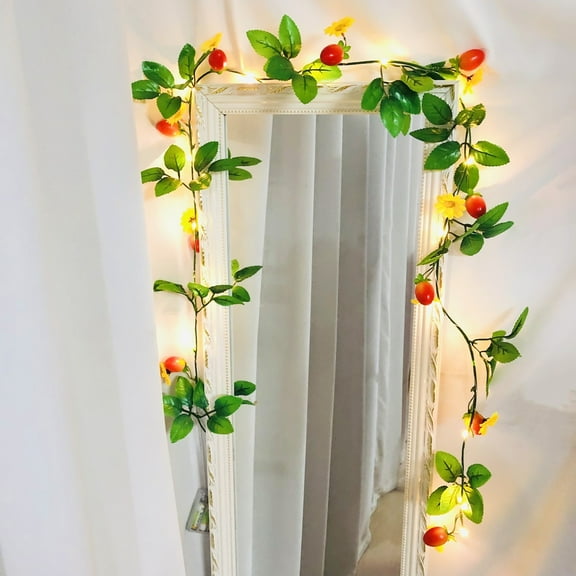 Artificial Cherry Tomato Flower Vine with 2m 20LEDs Battery Powered Fairy String Lights for Home Christmas Wedding Arch Party Decoration