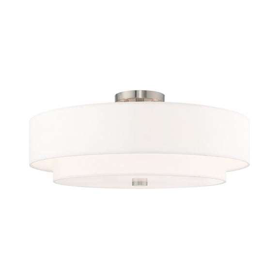 Livex Lighting Meridian 9.5" 5-Light Metal & Fabric Semi Flush in Brushed Nickel