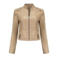 thumbnail image 3 of Defitshape Women's Faux Leather Jacket Winter PU Jackets Moto Vintage Full Zip Motorcycle Spring Snow Biker Coat Apricot Large, 3 of 4