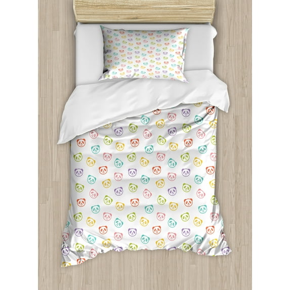 Baby Duvet Cover Set Twin Size, Funny Panda Bears Colorful Cute Animals Cheerful Smile Wild Kids Nursery Baby Concept, Decorative 2 Piece Bedding Set with 1 Pillow Sham, Multicolor, by Ambesonne