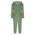 thumbnail image 4 of UJNDER Women's Fuzzy Hoodie Jumpsuit Pajamas Long Sleeve Romper Warm Winter Pajamas for Women Green L, 4 of 5
