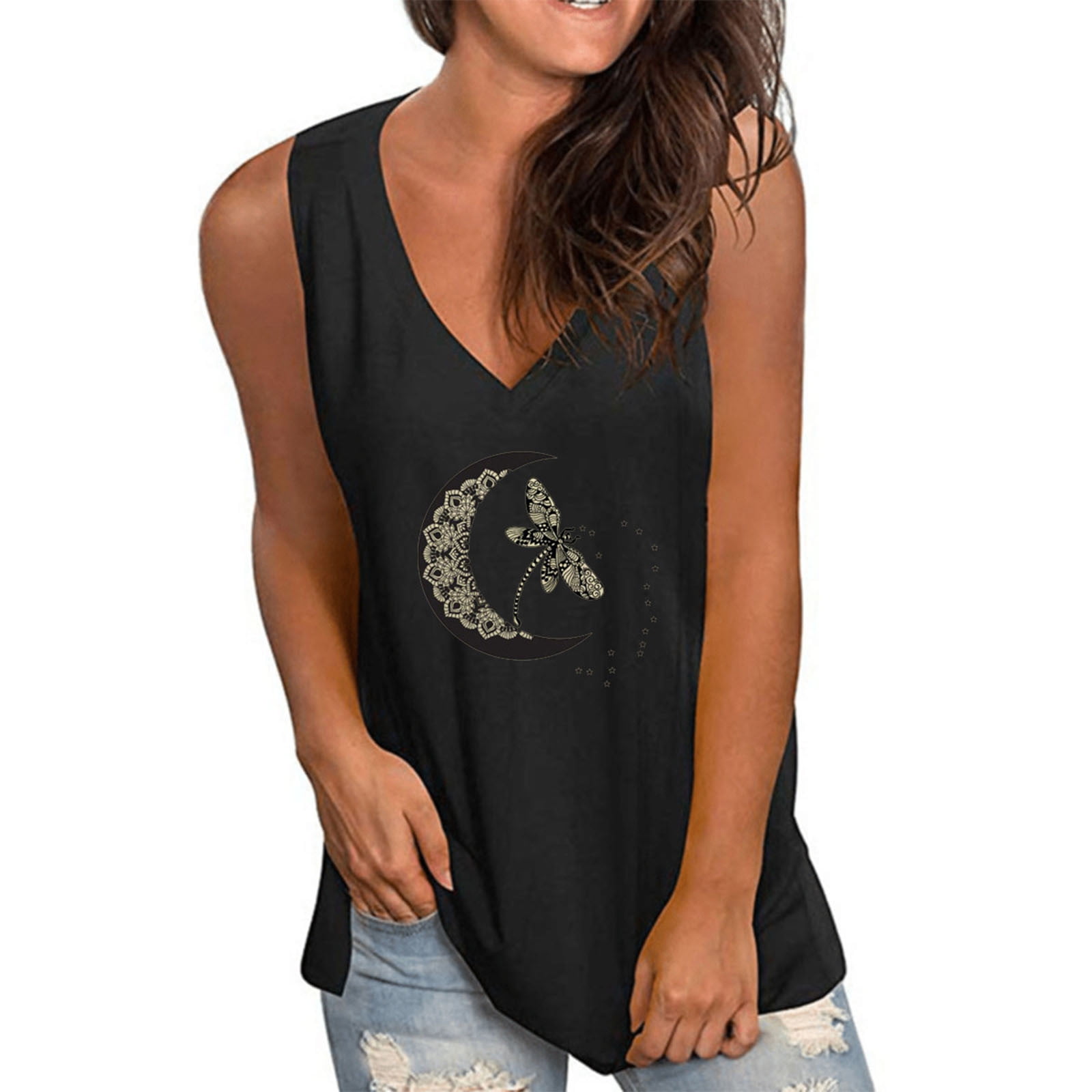 Womens Tank Tops Clearance Cotton,AXXD Vneck Sleeveless Printed Puls