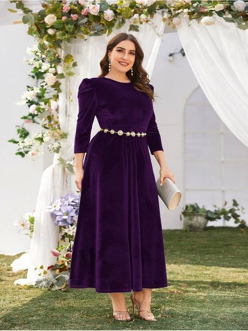 Purple Velvet Midi Dress Evening Wedding Guest Dress Cocktail Party Elegant  Formal Dress Plus Size - Walmart.com