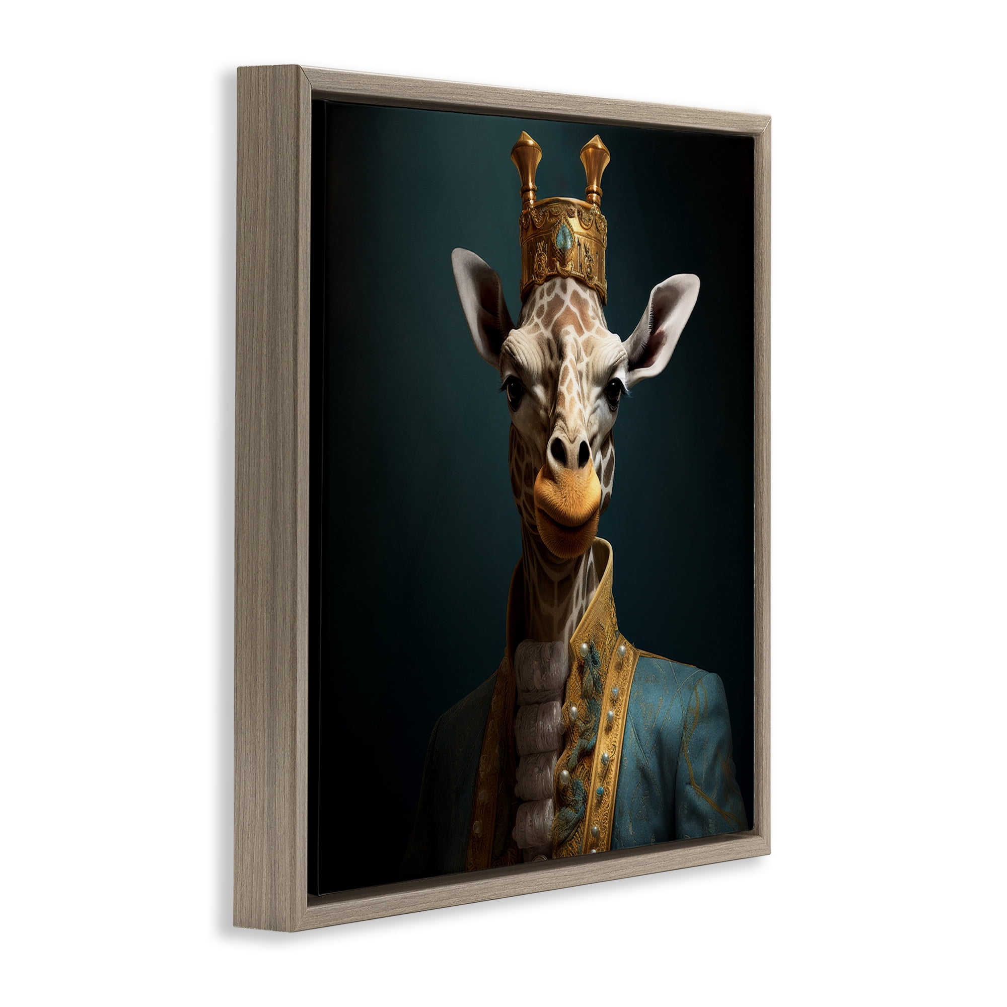 Stupell Industries Giraffe Gaze in Regal Crown Brown Framed Floater Canvas Wall Art, design by Lazar Studio