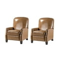 thumbnail image 2 of 14 Karat Home Genuine Leather Recliner Cigar Chair Modern Retro Armchair Birch Wood Legs Nail Head Trim Bedroom Set of 2 Brown, 2 of 8