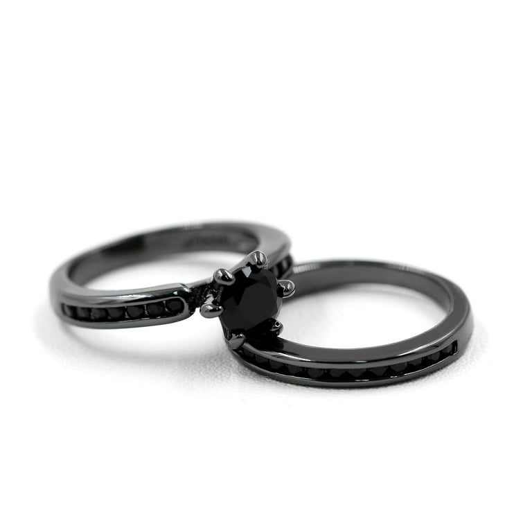 Uloveido Womens Black Wedding Rings Set Round CZ Vintage 2pcs Engagement  Ring Bridal Set Chanel Set (Size 7)