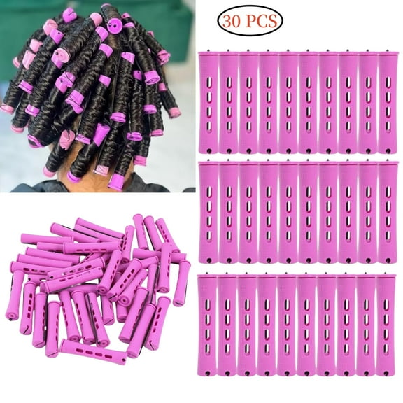 30 Pcs Cold Wave Non-Slip Rods Set - Plastic Heatless Perming Curlers for Women's Natural, Long, Medium, and Short Hairstyles