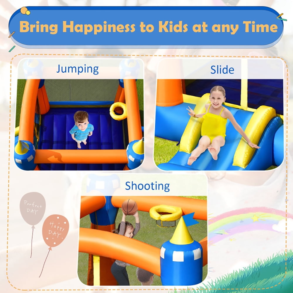 Aimee Lii Kids Inflatable Bounce House Magic Castle with Large Jumping Area without Blower, Playhouse for Kids Outdoor