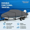thumbnail image 2 of NEH Boat Cover, Thick Heavy Duty Fabric, Fade-Proof, Waterproof, 14'-16'L x 90"W, Trailerable, Fits Tri-Hull Fishing Ski Pro-Style Bass Runabout (Gray), 2 of 8
