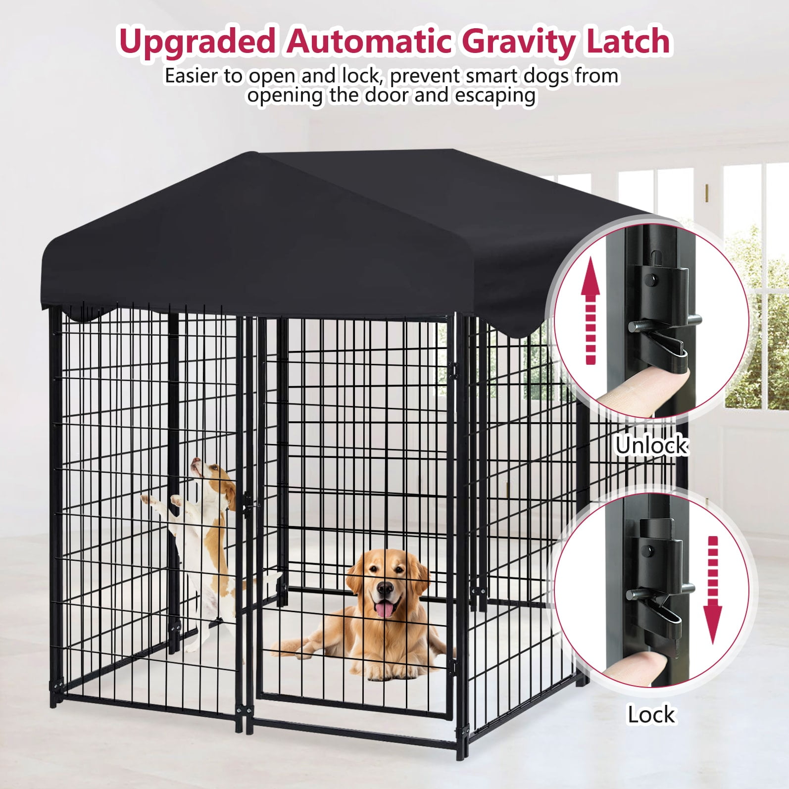 Jhsomdr Large Outdoor Dog Kennel 4.2ft x 4ft x 4.5ft UV Resistant Oxford Cloth Roof Big Enclosed Outside Panel Pens Walmart