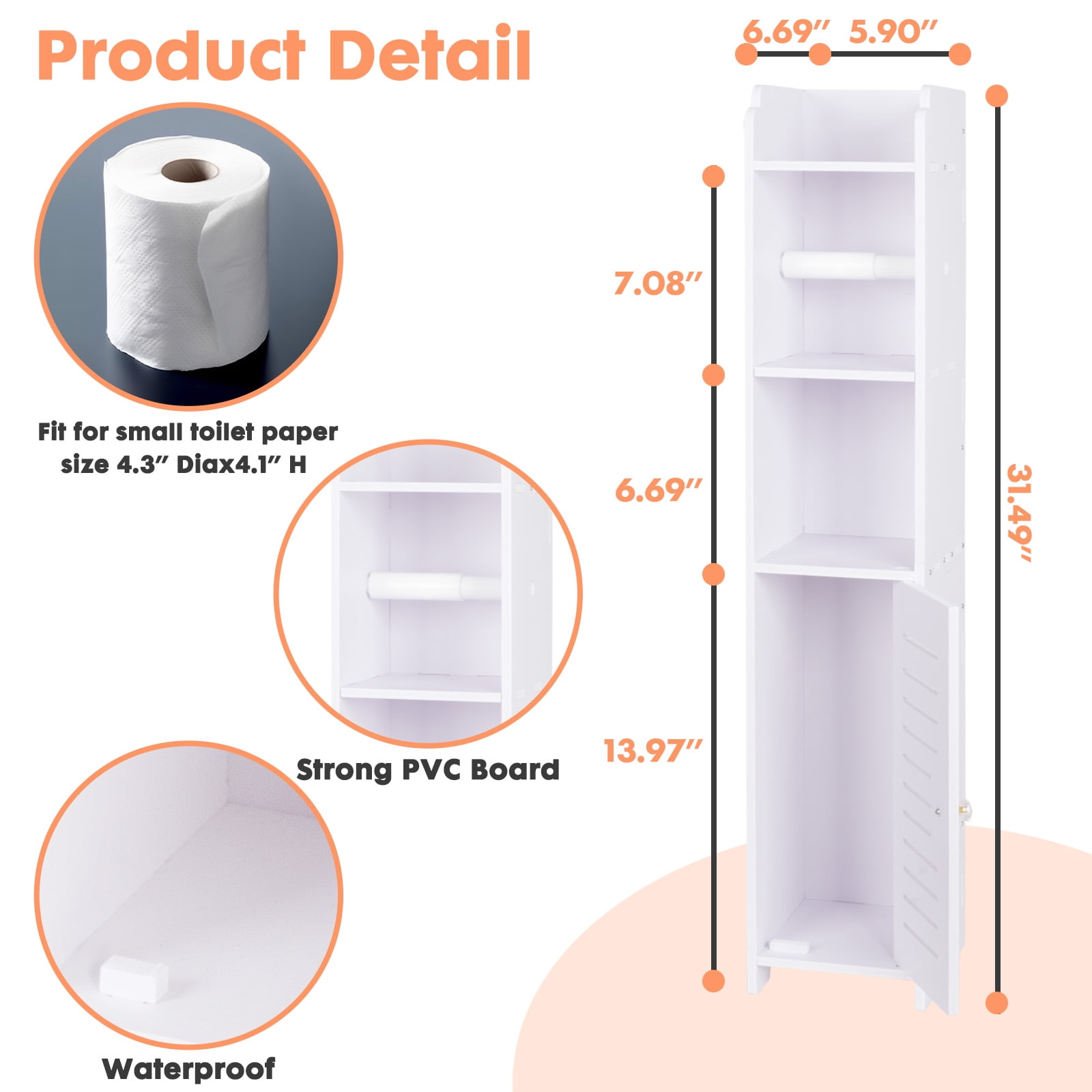 YOYTOO Bathroom Storage Cabinet with Doors and Shelves, Toilet Paper Roller Holders Free Standing Organizer for Small Spaces