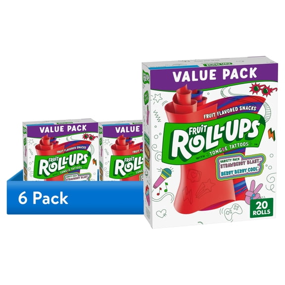 (6 pack) Fruit Roll-Ups Fruit Flavored Snacks, Variety Value Pack, 20 Ct, 10 oz