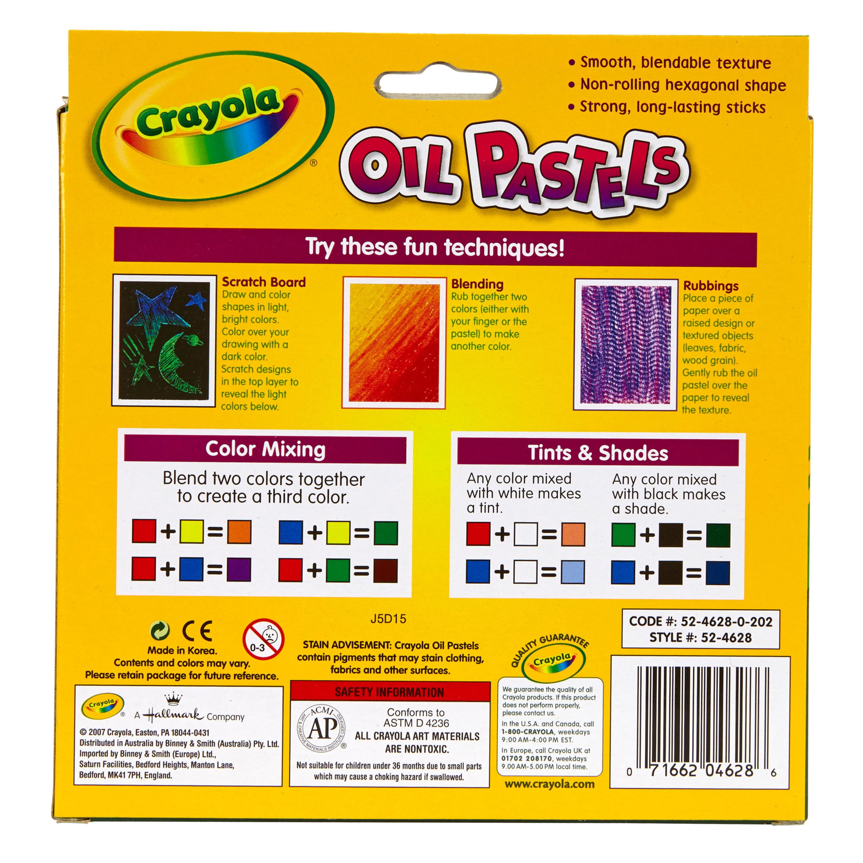 Crayola Hexagonal Non-Toxic Jumbo Oil Pastel Sticks, Assorted
