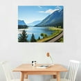 thumbnail image 2 of Nawypu  Canvas Print Pictures Wall Art Painting Railway Track and Vehicles Road Along The Columbia River in Columbia Framed &amp; Stretched Posters Ready to Hang Home Decor Artworks, 2 of 4