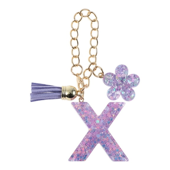 Unique Bargains 1 Pc Star Sequin Letter X Flower Tassel Pendant Water Cup Pendant Purple Metal Resin