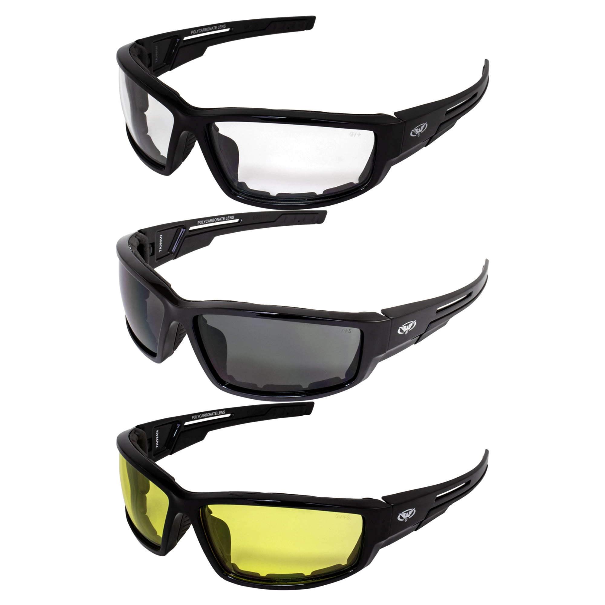 Super Dark Lens Black SunglassesBiker Style RiderWrap Around FrameShiny 