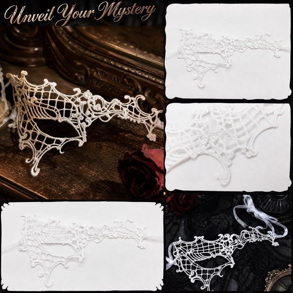 Half Face Cover, Womens Masquerade Mask, Mask for Masquerade Party, Halloween Accessory, Carnival Masks for Women, White Gilded One-Eye Thickened Lace Eye Mask, 8X5 in Soft