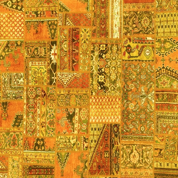 Ahgly Company Indoor Square Patchwork Yellow Transitional Area Rugs, 5' Square