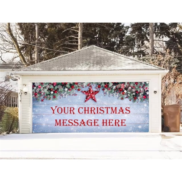 Large Merry Christmas Holiday Banner Garage Door Mural Winter Snowman Santa Scene Outdoor Indoor Decorative Wall Sticker