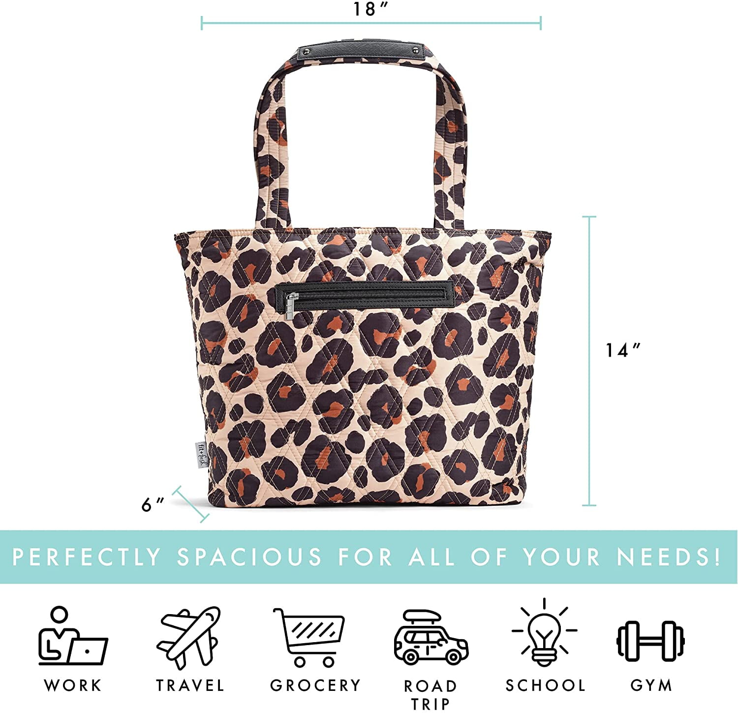 Fit & Fresh Insulated Lunch, Work, School Bag, Travel Purse, Leopard