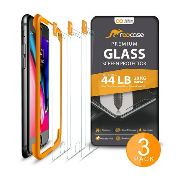 rooCASE 3-Pack Screen Protector for iPhone 8, 7, 6S, 6 Tempered Glass with Alignment Frame for Apple iPhone 8, 7, iPhone 6S, iPhone 6 [Case Friendly]