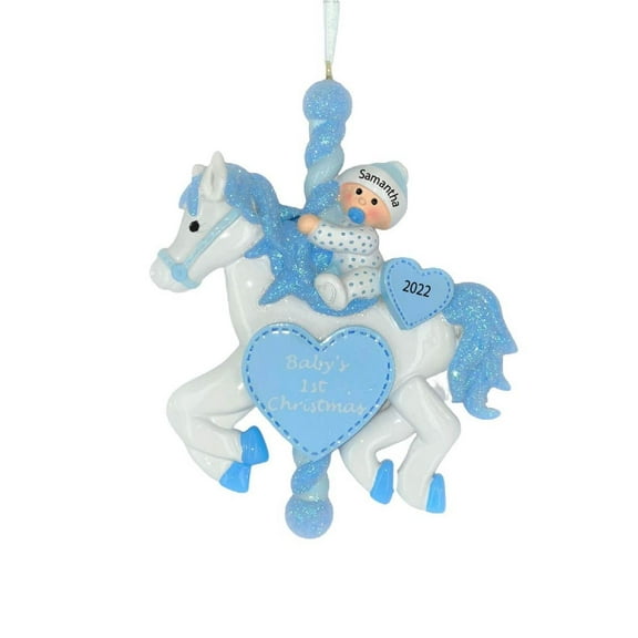 Personalized Baby Riding Blue Carousel Christmas Ornament 2024 Decoration -Ornaments by Elves