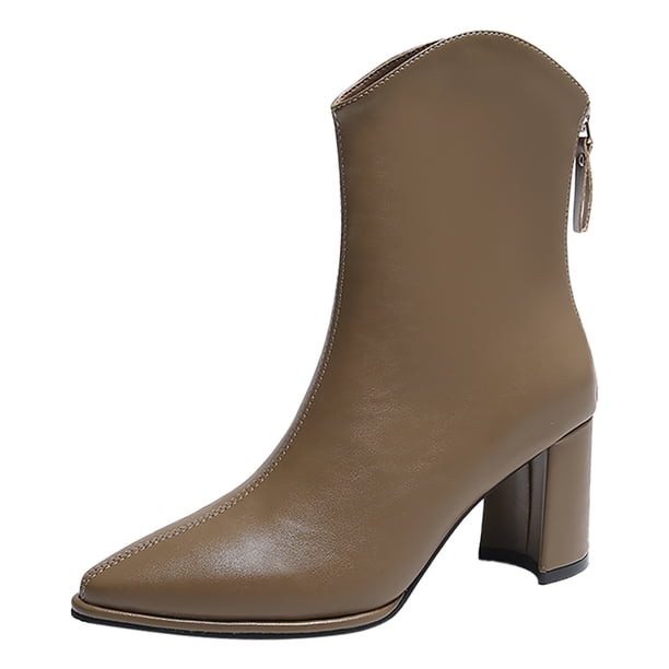 NECHOLOGY Botas Mujer Adulto Femenino Zapatos Botines de mujer Moda mujer cuero artificial otoño suela gruesa tacones cuadrados cremallera botines cortos zapatos de punta estrecha (Khaki, 7.5)