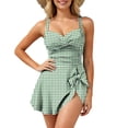 thumbnail image 2 of ClodeEU Women's Plaid One Piece Adjustable Straps Swimsuit with Built in Pads,Backless Modest Skirt Shorts Slim Fit Swimwear Army Green,Womens Plus L, 2 of 7