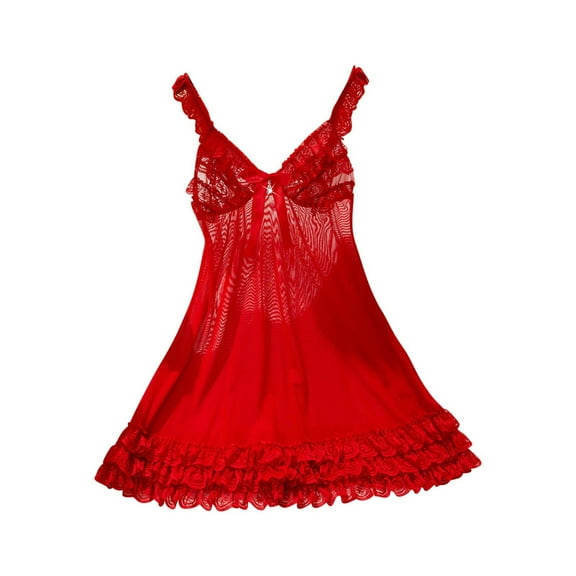 Fazvaoo Women's Nightgowns Chemises Short Nightdress Lace Sleepwear(Red,Size S-XL)