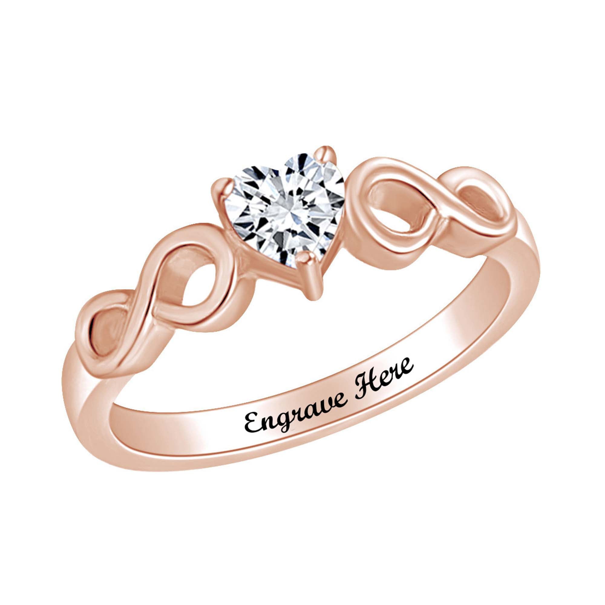 AFFY Round Cut White Cubic Zirconia Infinity Heart Promise Ring in 14k Gold Over Sterling Silver