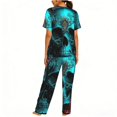 thumbnail image 2 of Women's Pajamas Set Crew Neck Loungewear Sleepwear Short Sleeve Top Pants Pj Sets, Cool Skulls Gothic Day Of The Dead, 2 of 6