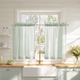 thumbnail image 6 of NICETOWN Linen Kitchen Curtains, Striped Print Farmhouse Window Drapes, Rod Pocket Semi Sheer Light Filtering Curtains for Cafe Bedroom Bathroom, Sage Green, 30"x24", 2 Panels, 6 of 6
