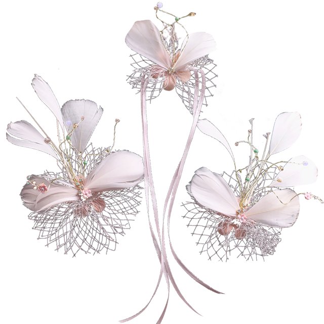 2PCS Barrette de Cheveux de Mariée Mode Fausse Pince à Cheveux en Maille de Plume avec Ruban Étrangleur