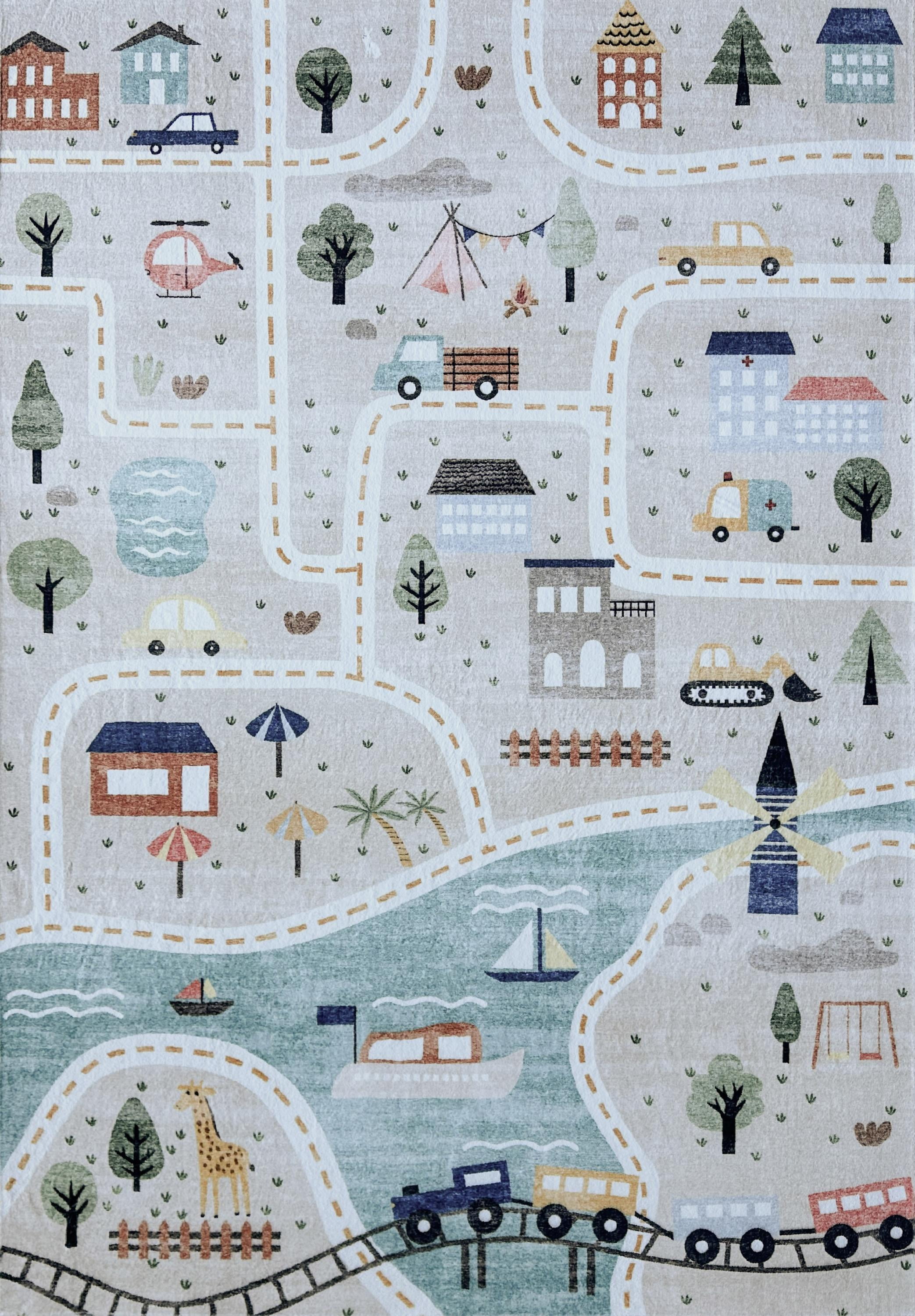 Rug Branch Soft Steps Playtime City Road Map, Tapis d'apprentissage educatif doux, Bleu Gris - Garcons et filles dans la salle de jeux, la creche, la chambre a coucher