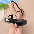 thumbnail image 4 of Flat Sandals for Women Platform Slip on Open-Toe Ankle Strap Rhinestone Low Heel Vacation Orthopedic Wedge Sandals Arch Support Soft Walking Shoes, 4 of 5
