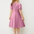 thumbnail image 5 of BRGZLK Girls Summer Dresses Trendy Solid Color Round Neck Puff Sleeve A-Line Dress Casual Comfortable Holiday Midi Dress Pink 14-15 Years, 5 of 7