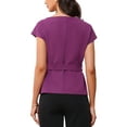 thumbnail image 3 of INSPIRE CHIC Cap Sleeve Dressy Top for Women's Boat Neck Office Work Belted Peplum Tops S Dark Purple, 3 of 6
