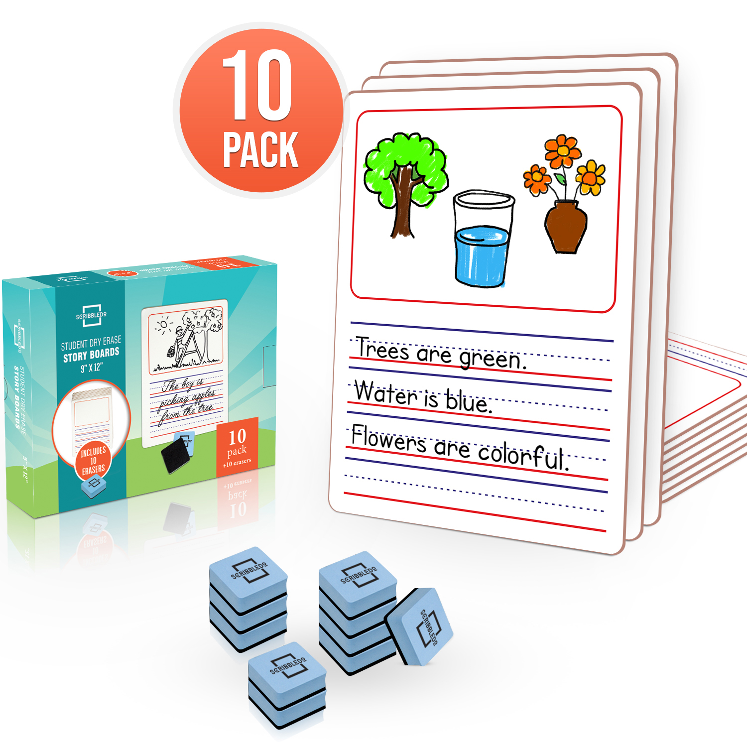 10 Pack Dry Erase Storyboard 9"X12" White Board for Kids with