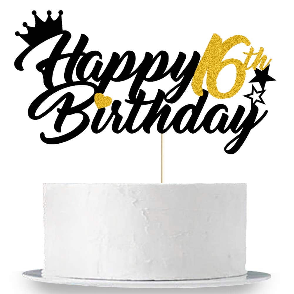 Happy 16th Birthday Cake Topper Black Glitter Teenagers Sixteen Birthday Party Cake Decor Hello 16 Cheers To 16 Years Old 16 Fabulous Sweet 16th Boys 16th Birthday Party Cake Supplies Deco Walmart Com
