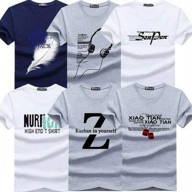 TEXIWAS-Camiseta ajustada con estampado de marca de moda para hombre, camiseta informal de cuello redondo, camisetas de algodón de talla grande M-5XL, 6 uds.