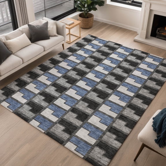 Addison Rugs Chantille Indoor/Outdoor Transitional Geometric Black Machine Washable Rectangle Rug, 10' x 14'