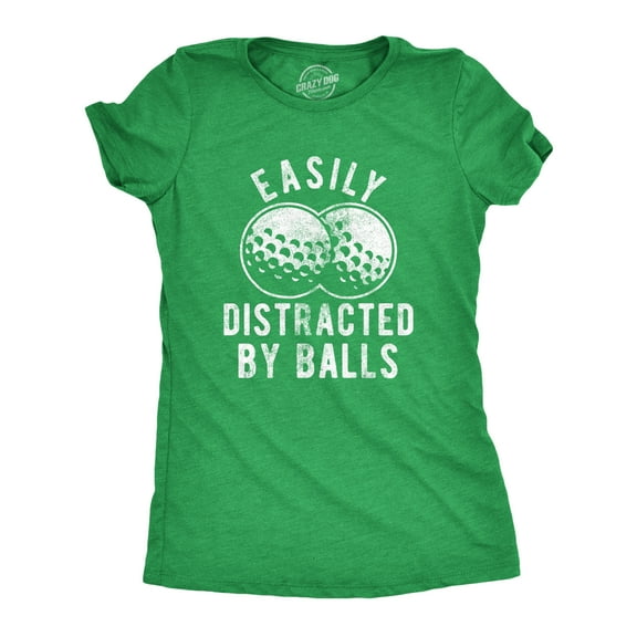 Womens Easily Distracted By Balls T Shirt Funny Golf Ball Putt Novelty Graphic Tee for Ladies Womens Graphic Tees