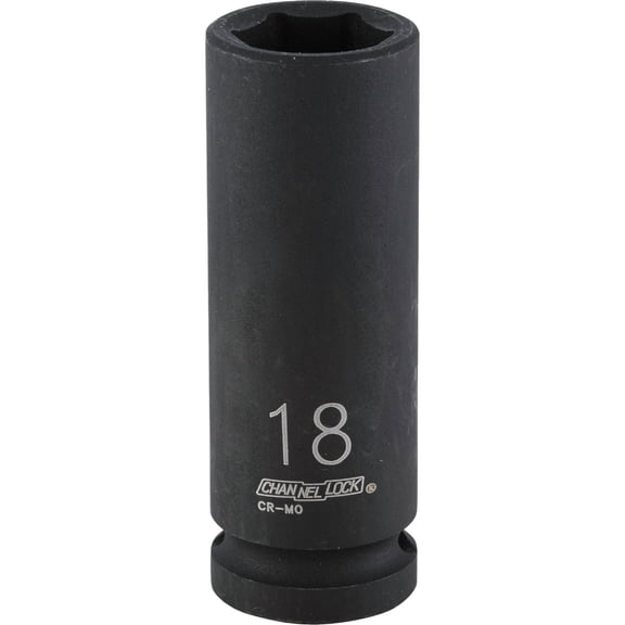 Channellock 1/2" Drive 18 mm 6-Point Deep Metric Impact Socket