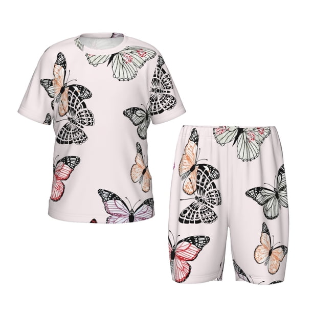 Balery Beautiful Butterfly Conjunto de Pijama Infantil de Manga Corta con Estampado – Ropa de Dormir de Algodón Suave-4X-Large