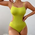 thumbnail image 2 of JGGSPWM Women's Backless Bodysuit with Open-Side Design Summer Solid Color Stretch Shaping Wear for Yoga and Everyday Outfits Yellow XXXL, 2 of 9