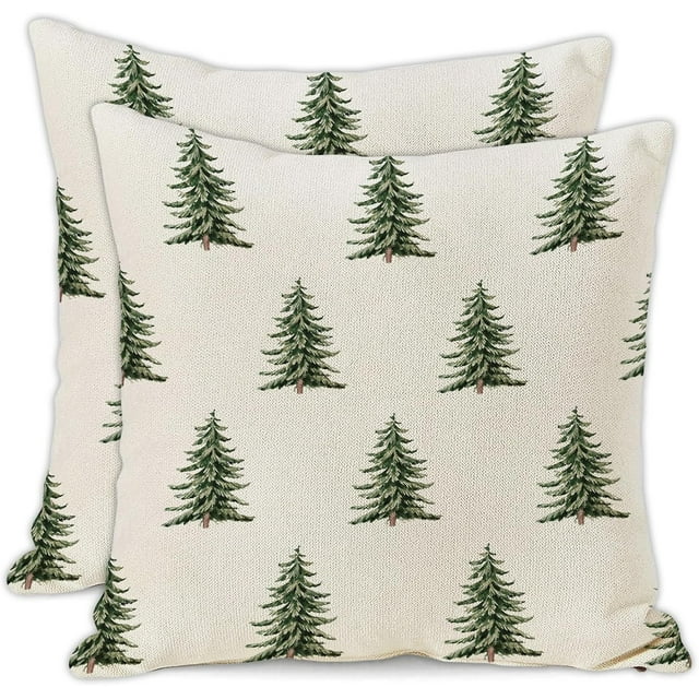 linely Housses de Coussin de Noël 20"x20 Pouces" Ensemble de 2 Sapin de Noël Baies Rouges Cloches Oiseaux Housses de Coussin Décorations de Vacances d'Hiver pour Canapé Maison