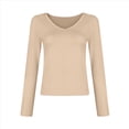 thumbnail image 3 of Camisas de Larga de Moda para Mujer, Blusas de Otoño con Cuello en V, Ajustadas y Recortadas, Conjuntos Y2K. Color de la Carne XL, 3 of 7
