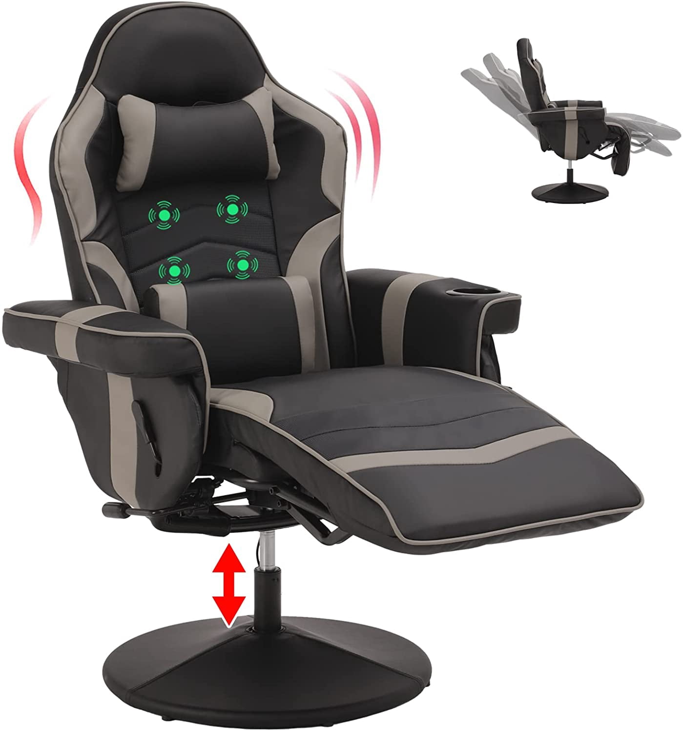 LVUYOYO Massage Gaming Chair Reclining Video Game Chair Ergonomic Office Chair Height Adjustable Gamer Chair with Headrest and Lumbar Support PU Leather High Back Swivel Computer Chair