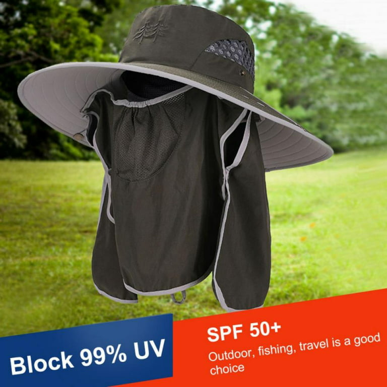 Mens Outdoor Wide Brim Fishing Hat,UPF 50+ Sun Protection Cap with Face  Neck Flap for Hiking & Garden 