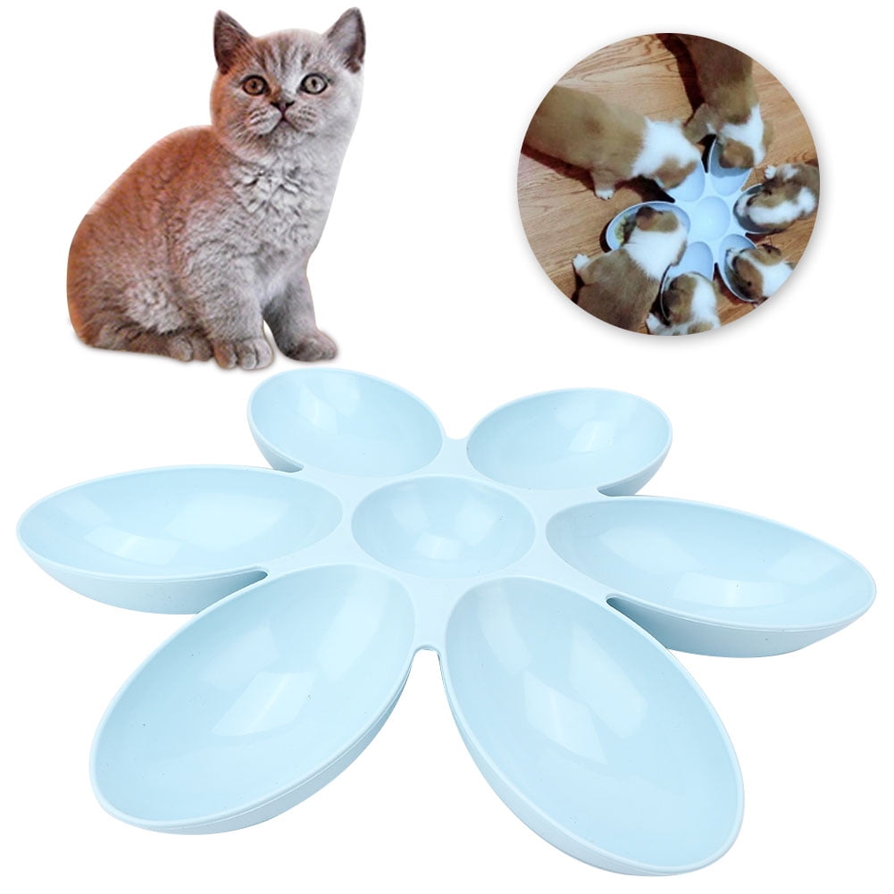 YAHHU PP Durable Six Petals Multiple Case Slow Feeder & Water Feeding Bowl for Cats and Dogs, Blue (16.9 inches / 43 cm)
